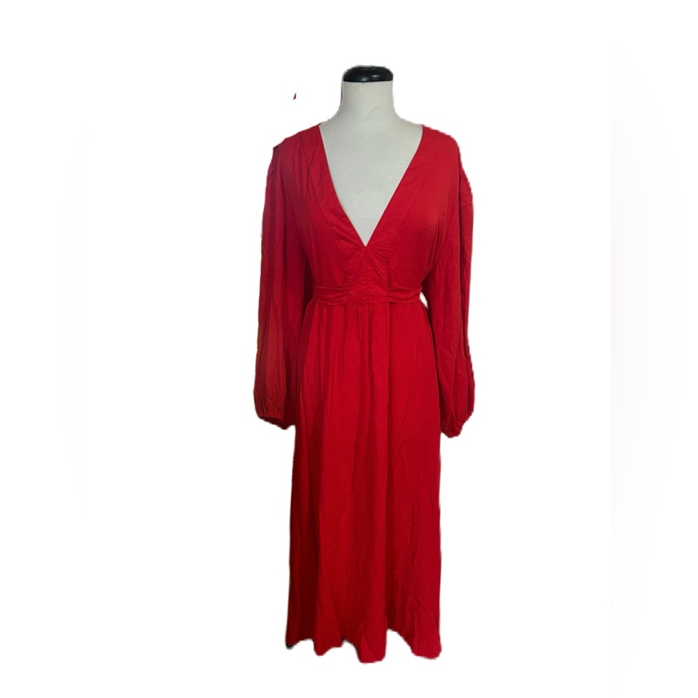 Carrdc Maxi Dress Size 3X Red V neck NWT Fall Vibes Feminine Boho Trendy